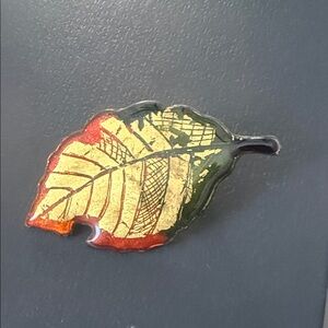 Artistic Leaf pin with Gold and Red Accents